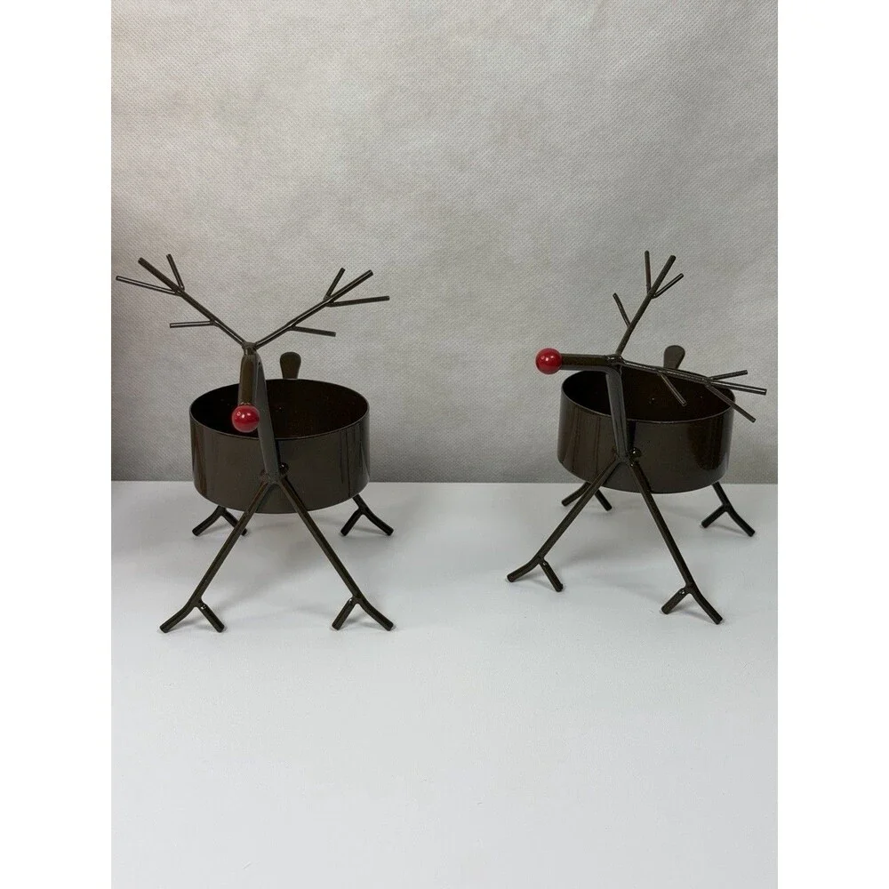 Gold Canyon Christmas Mini Reindeer Tealight Holders Set of 2 Vtg Holiday Box